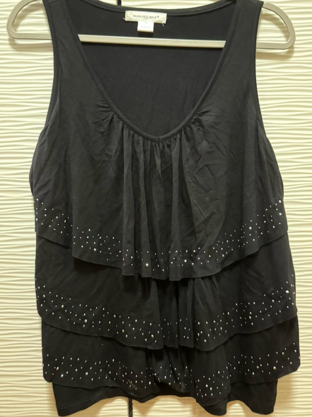 vintage 90s y2k august silk cutesy frilly tiered/layered tank top with ruffles